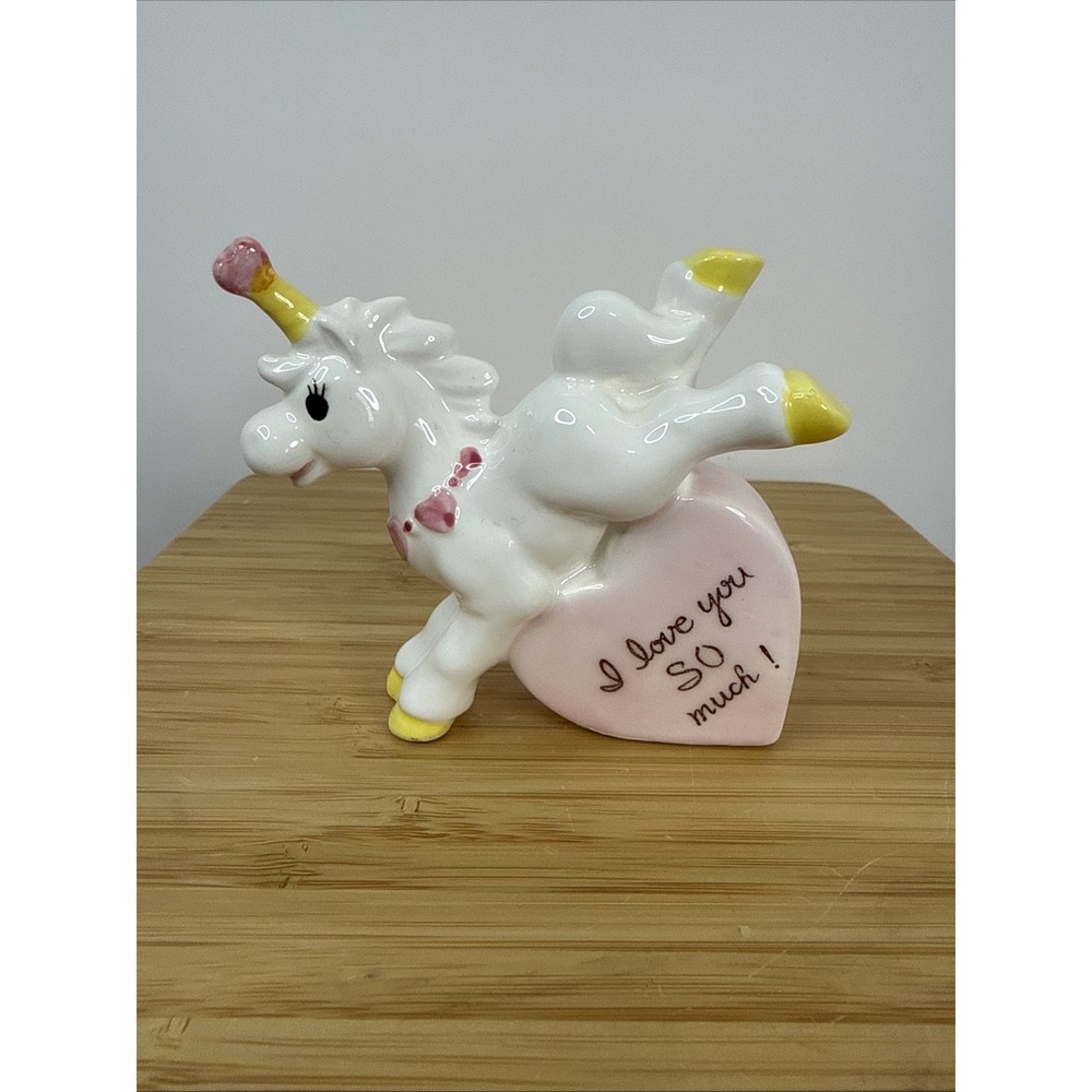 Vtg‎ Erika Japan Valentines Day Unicorn Figurine I Love You Conversation Heart
